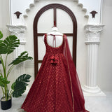 Maroon Exclusive Chanderi Butti Gown