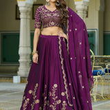 Luxury Wine Rangoli Silk Lehenga