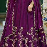 Luxury Wine Rangoli Silk Lehenga