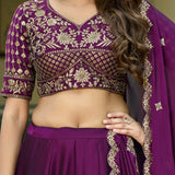 Luxury Wine Rangoli Silk Lehenga