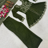 Classic Olive Silk Top Plazzo