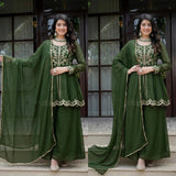 Classic Olive Silk Top Plazzo