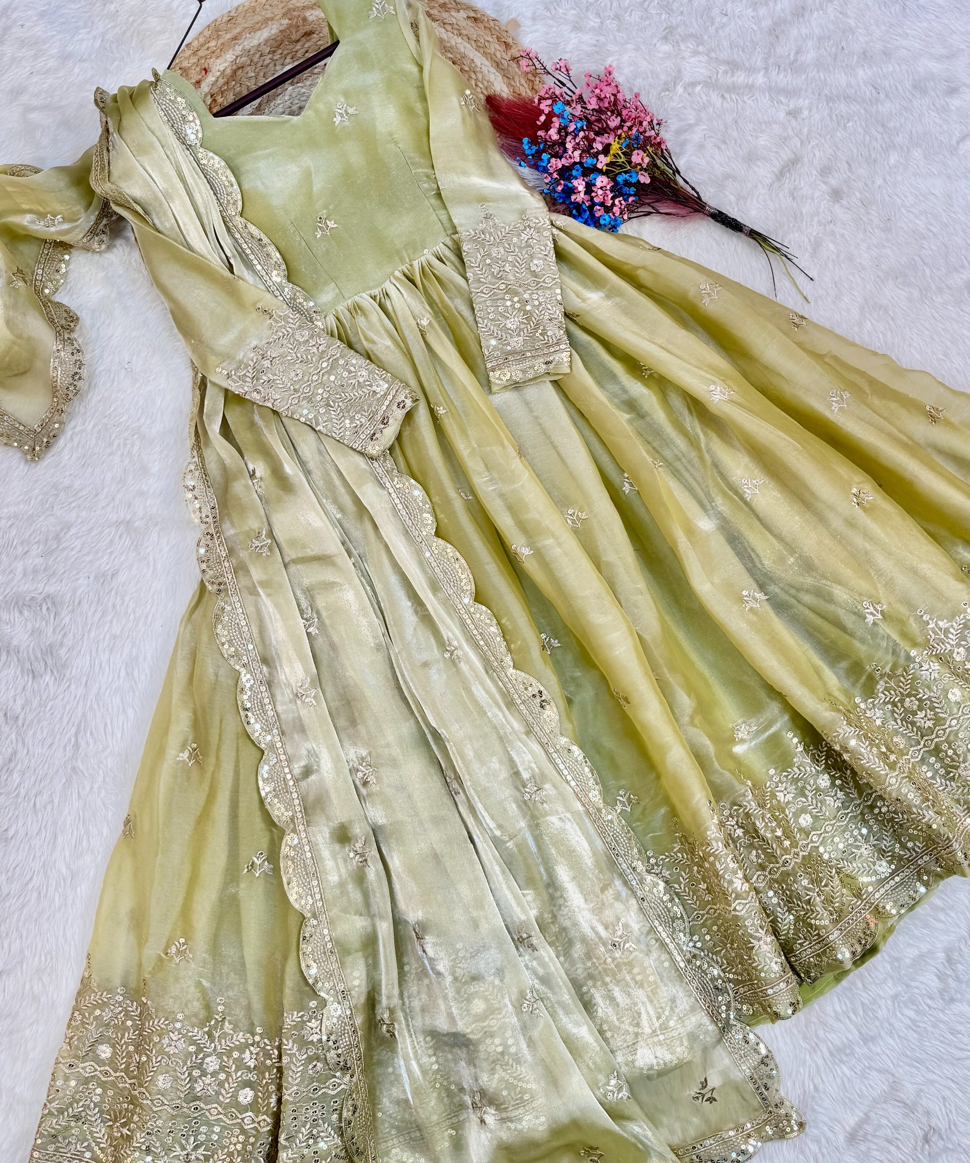 Stunning Shiny Silk Anarkali Gown