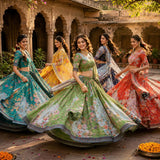 Traditional Printed Taby Silk Lehenga