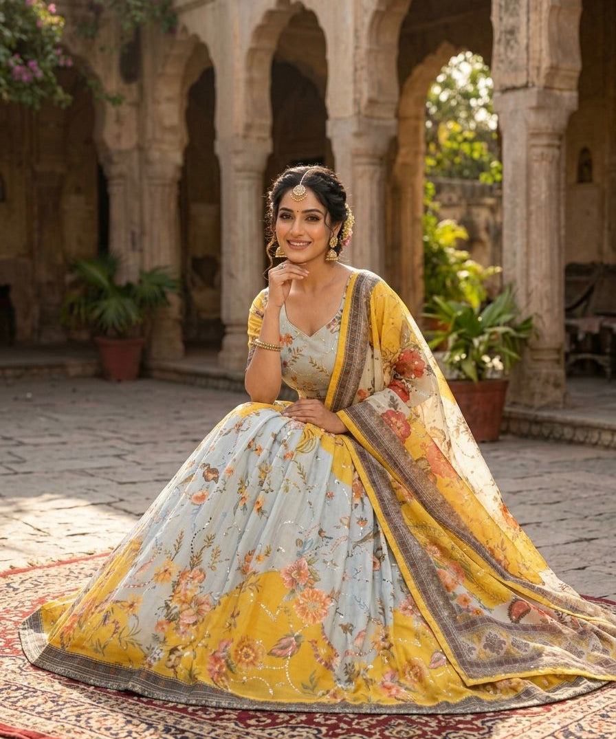 Traditional Printed Taby Silk Lehenga