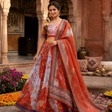Traditional Printed Taby Silk Lehenga