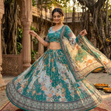 Traditional Printed Taby Silk Lehenga