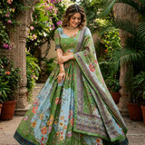 Traditional Printed Taby Silk Lehenga