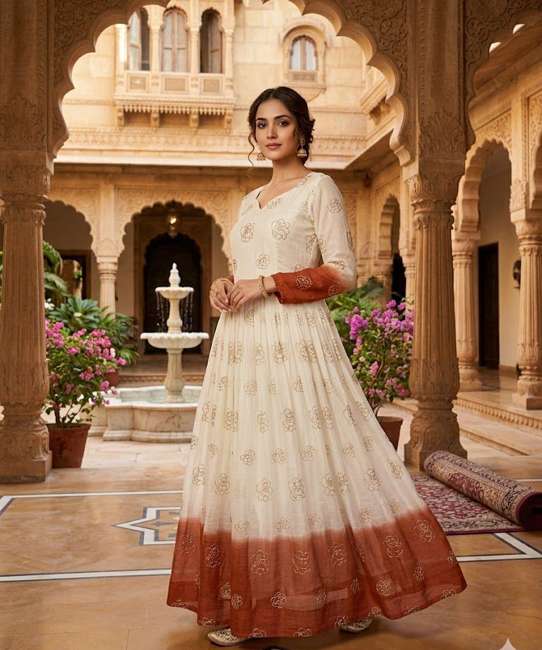 Designer Shaded Crunchy Anarkali Gown