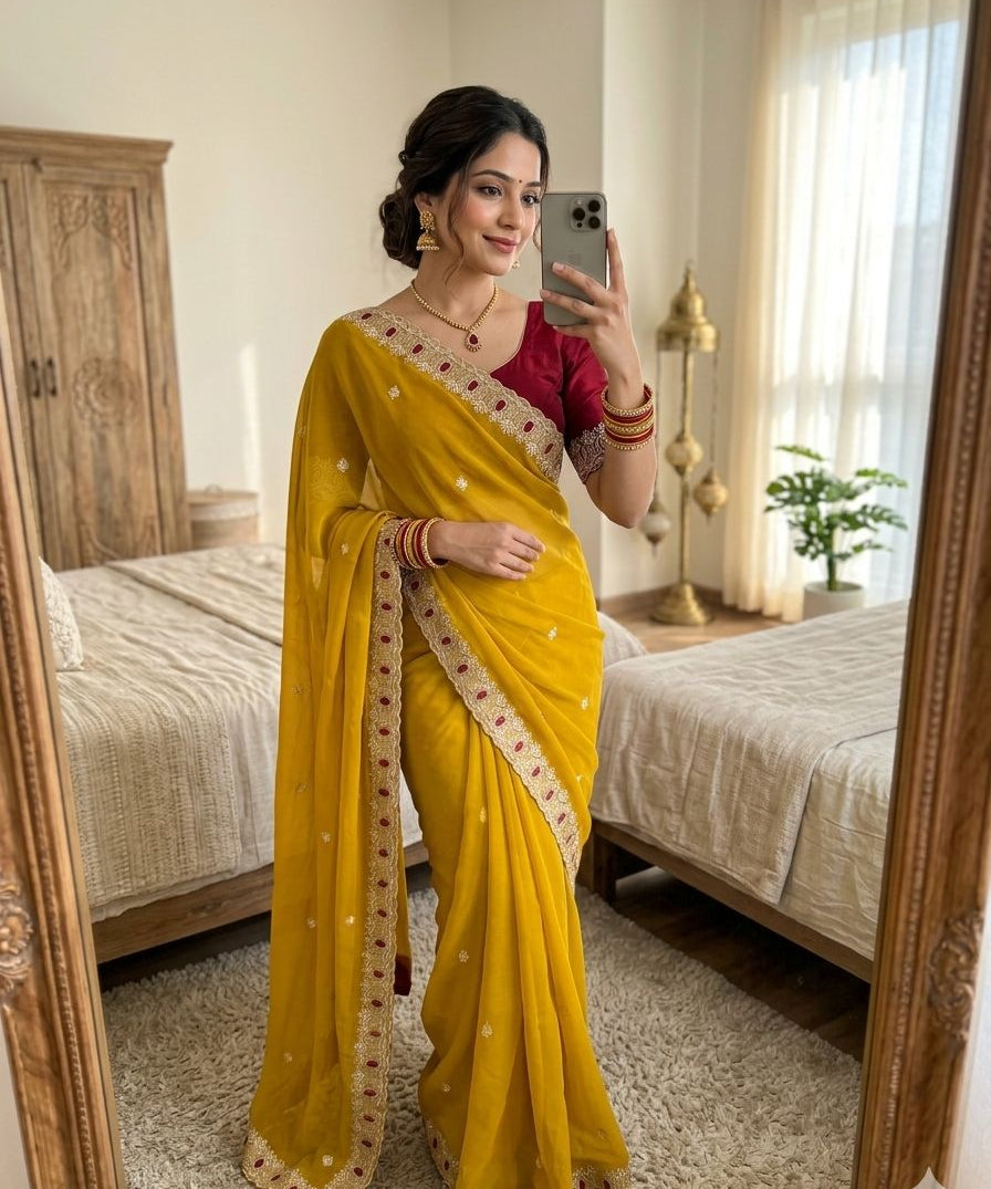 Beautiful Georgette Embroidered Saree