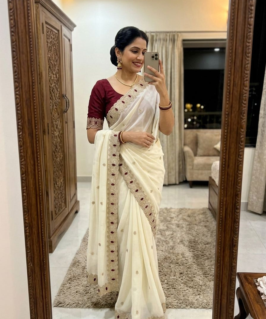 Beautiful Georgette Embroidered Saree
