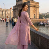 Pink Designer Chinon Straight Suit
