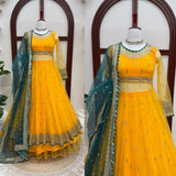 Yellow Traditional Soft Net Lehenga