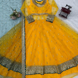 Yellow Traditional Soft Net Lehenga