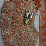 Orange Premium Net Embroidered Lehenga