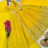 Yellow Gold Cruch Anarkali Gown
