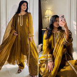 Olive Burberry Silk Anarkali Suit