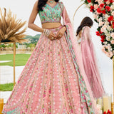 Tissue Fabric Sequins embroidery Semi-Stitched Lehenga