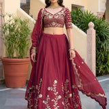 Rich Maroon Embroidered Lehenga Choli