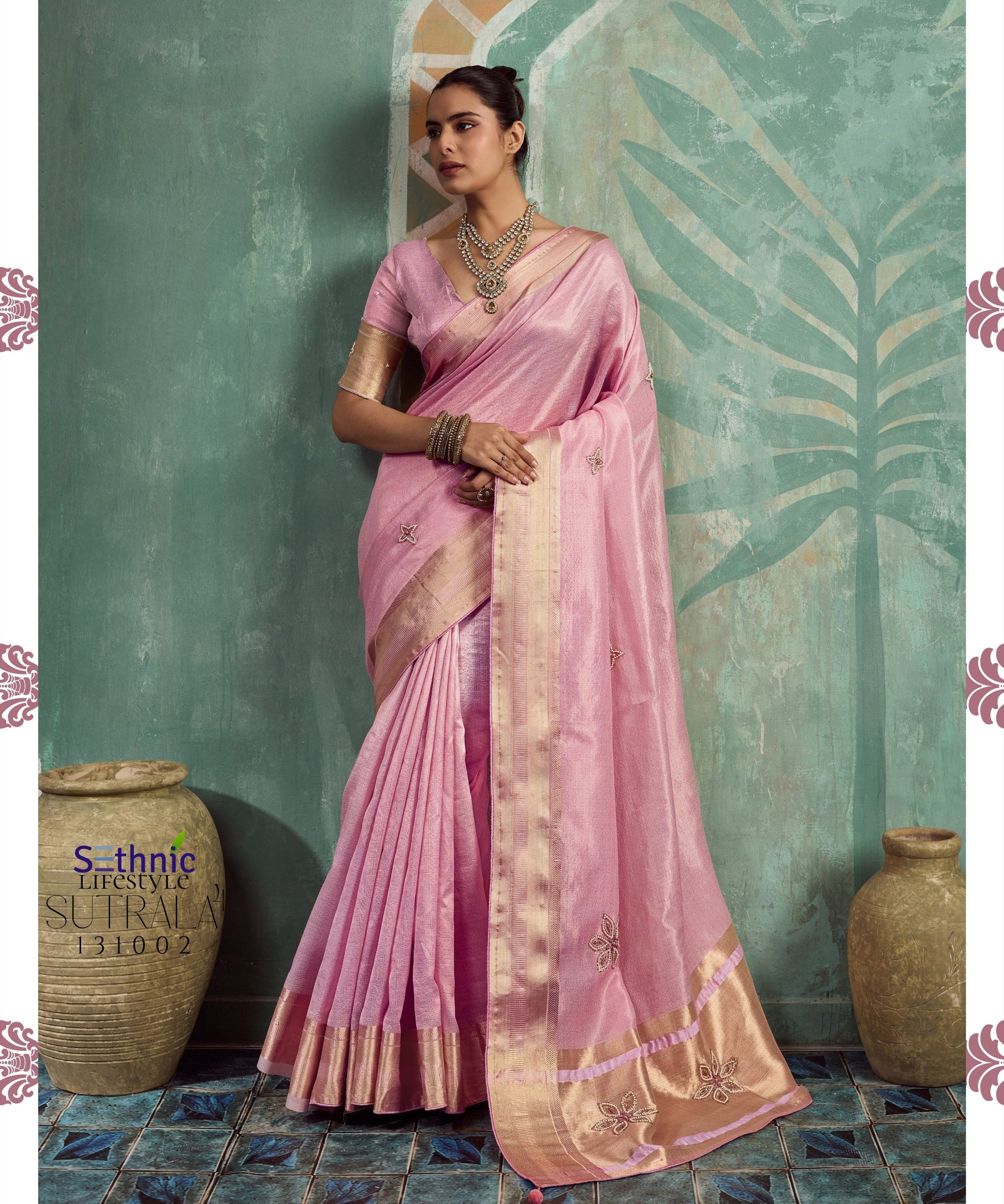 buster Sky Embroidered Saree
