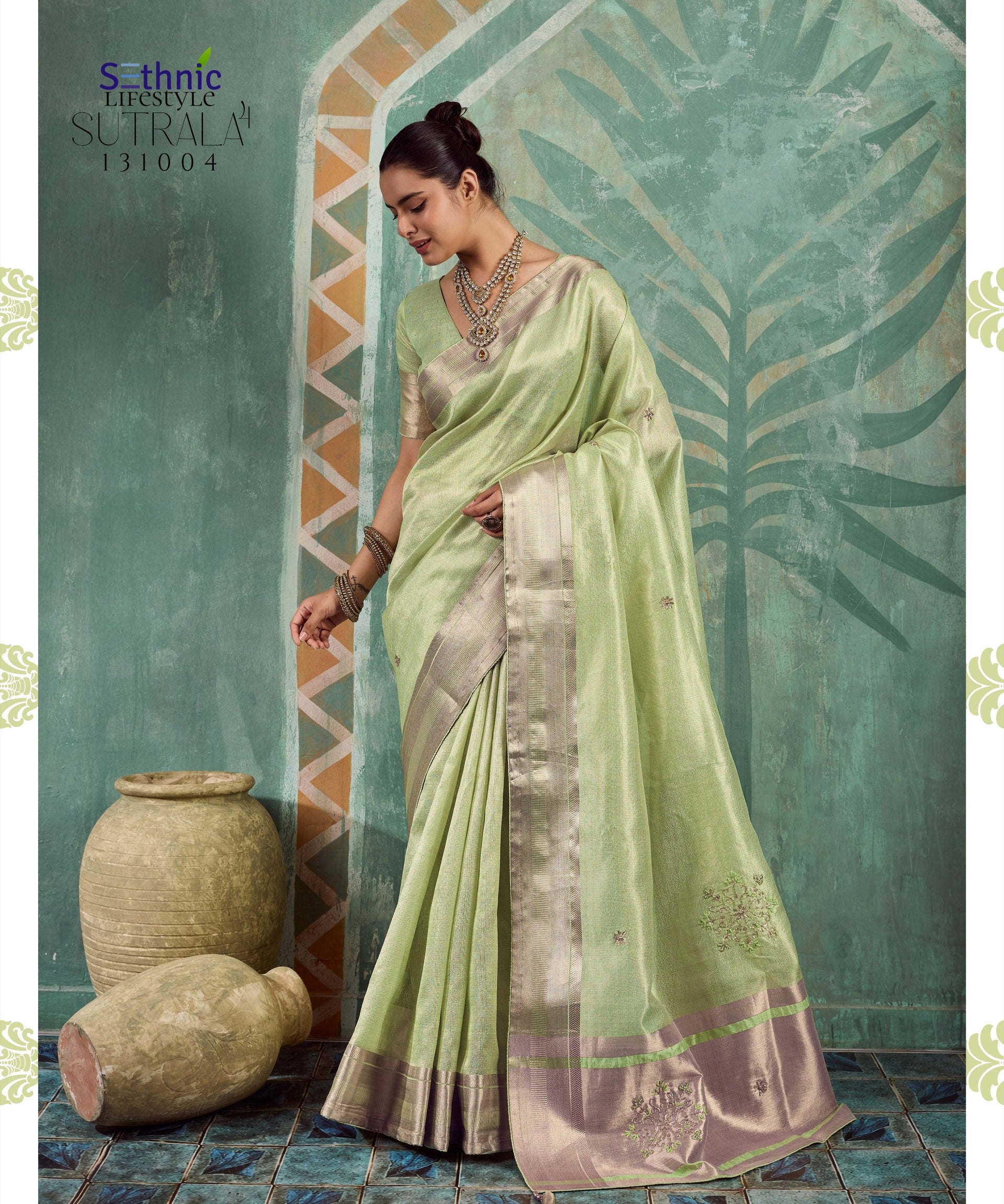 buster Sky Embroidered Saree