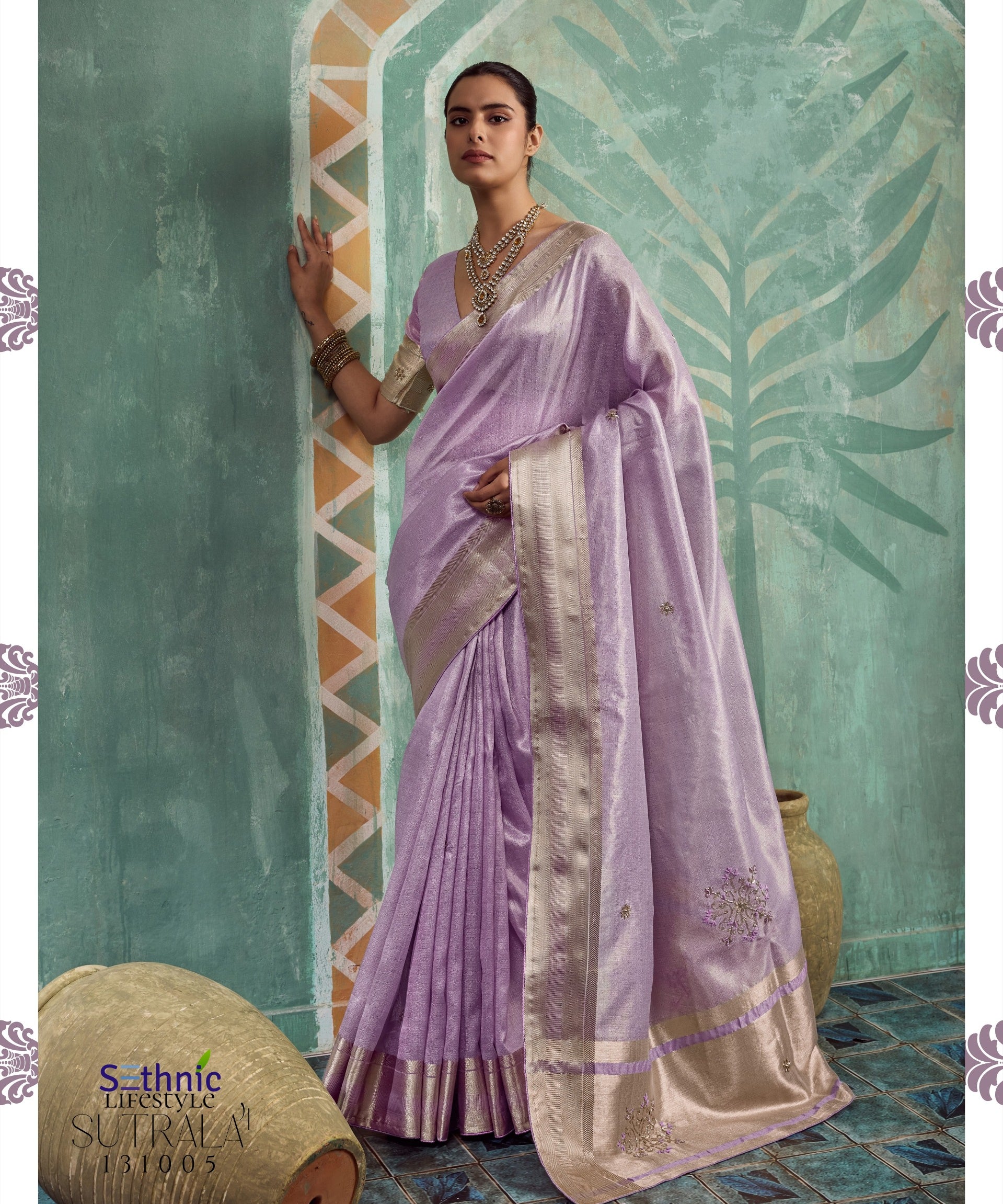 buster Sky Embroidered Saree