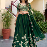 Bottle Green Embroidered Lehenga Choli