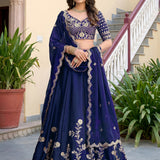 Royal Navy Blue Embroidered Lehenga Choli