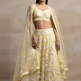 Pastel Yellow Floral Sequins Embroidered Lehenga Choli