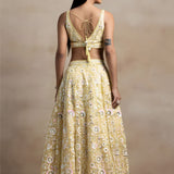 Pastel Yellow Floral Sequins Embroidered Lehenga Choli