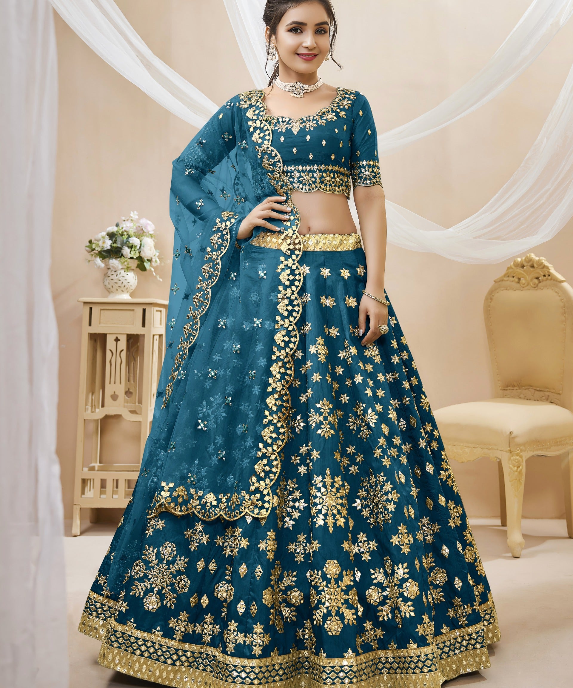 Golden Festive Lehenga Choli