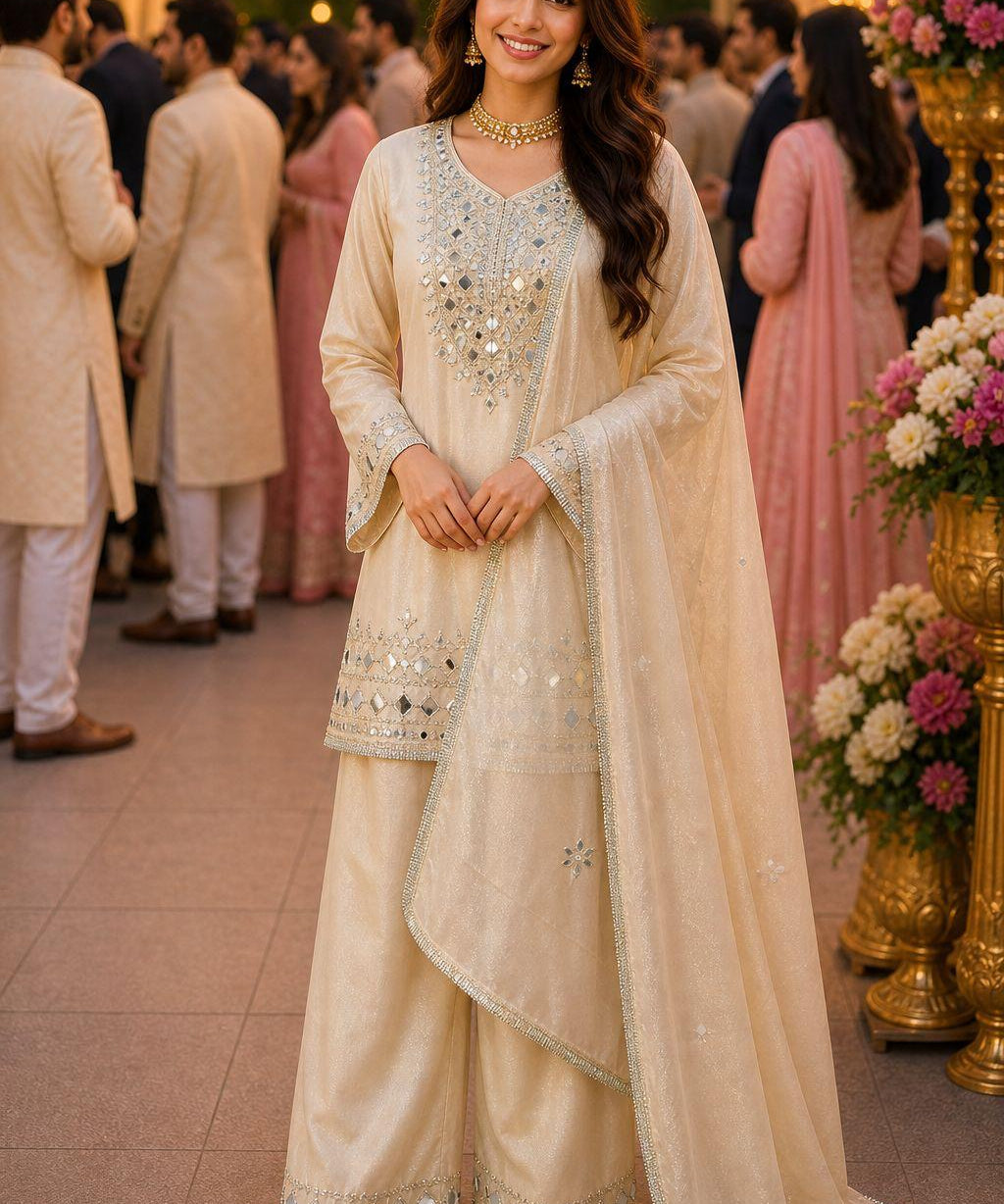 Partywear Crunchy Silk Top Sharara