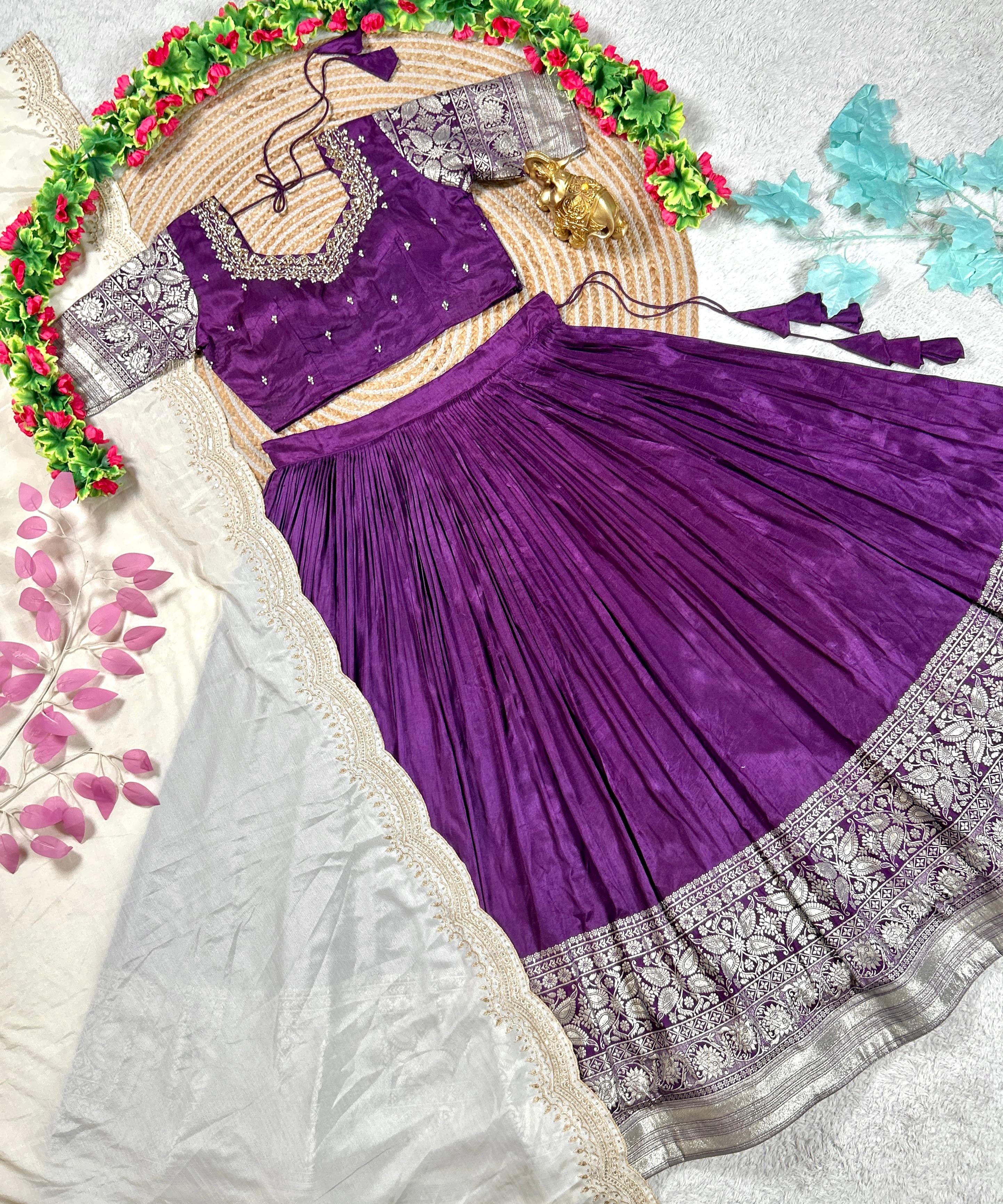 Purple Viscose Tissue Silk  Lehenga