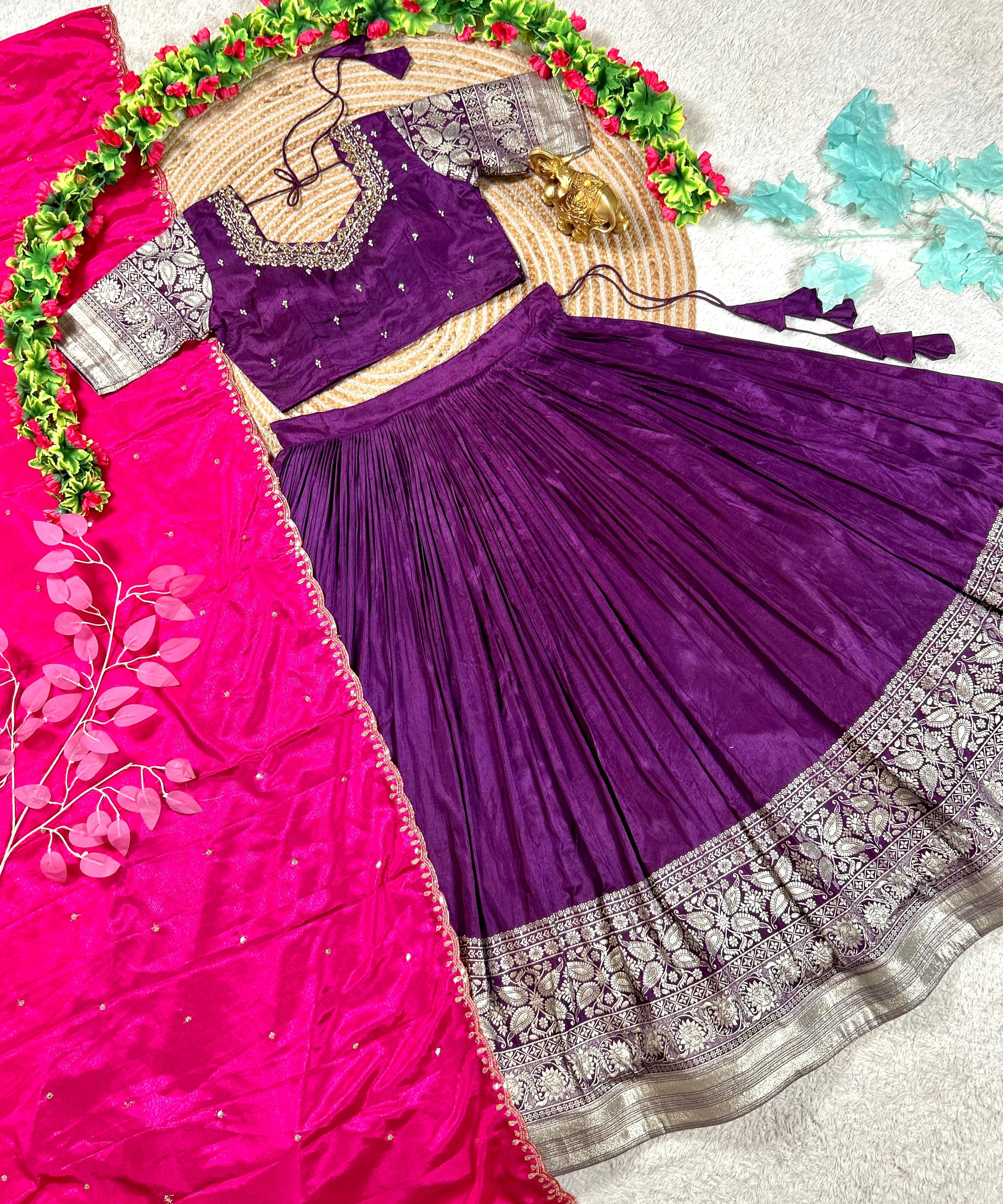 Purple Viscose Tissue Silk  Lehenga