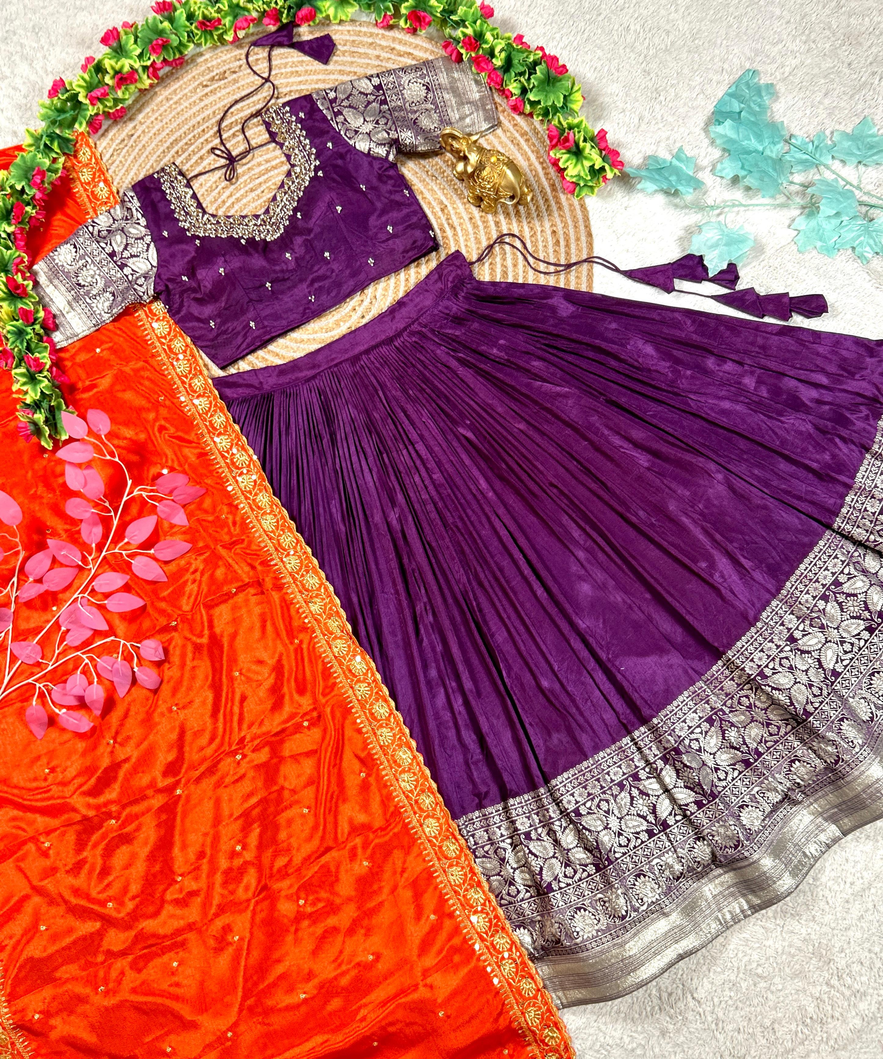 Purple Viscose Tissue Silk  Lehenga