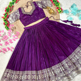 Purple Viscose Tissue Silk  Lehenga