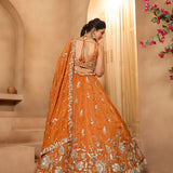 ROYAL ORANGE PURE TISSUE LEHENGA