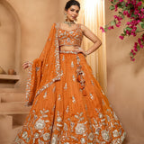 ROYAL ORANGE PURE TISSUE LEHENGA