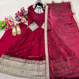 Maroon Fendy Satin Silk Gown