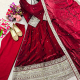 Maroon Fendy Satin Silk Gown