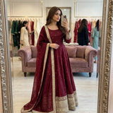 Maroon Fendy Satin Silk Gown