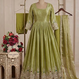 Shiny Parrot Green Anarkali Gown