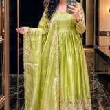 Shiny Parrot Green Anarkali Gown