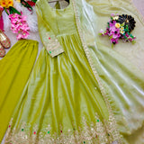 Shiny Parrot Green Anarkali Gown