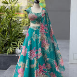 Exclusive Floral Printed Organza Lehenga