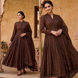 Classic Roman Silk Anarkali Gown