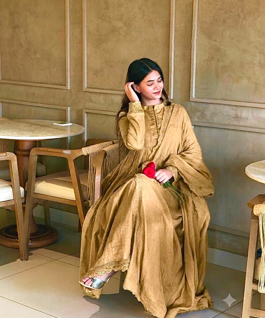 Classic Roman Silk Anarkali Gown