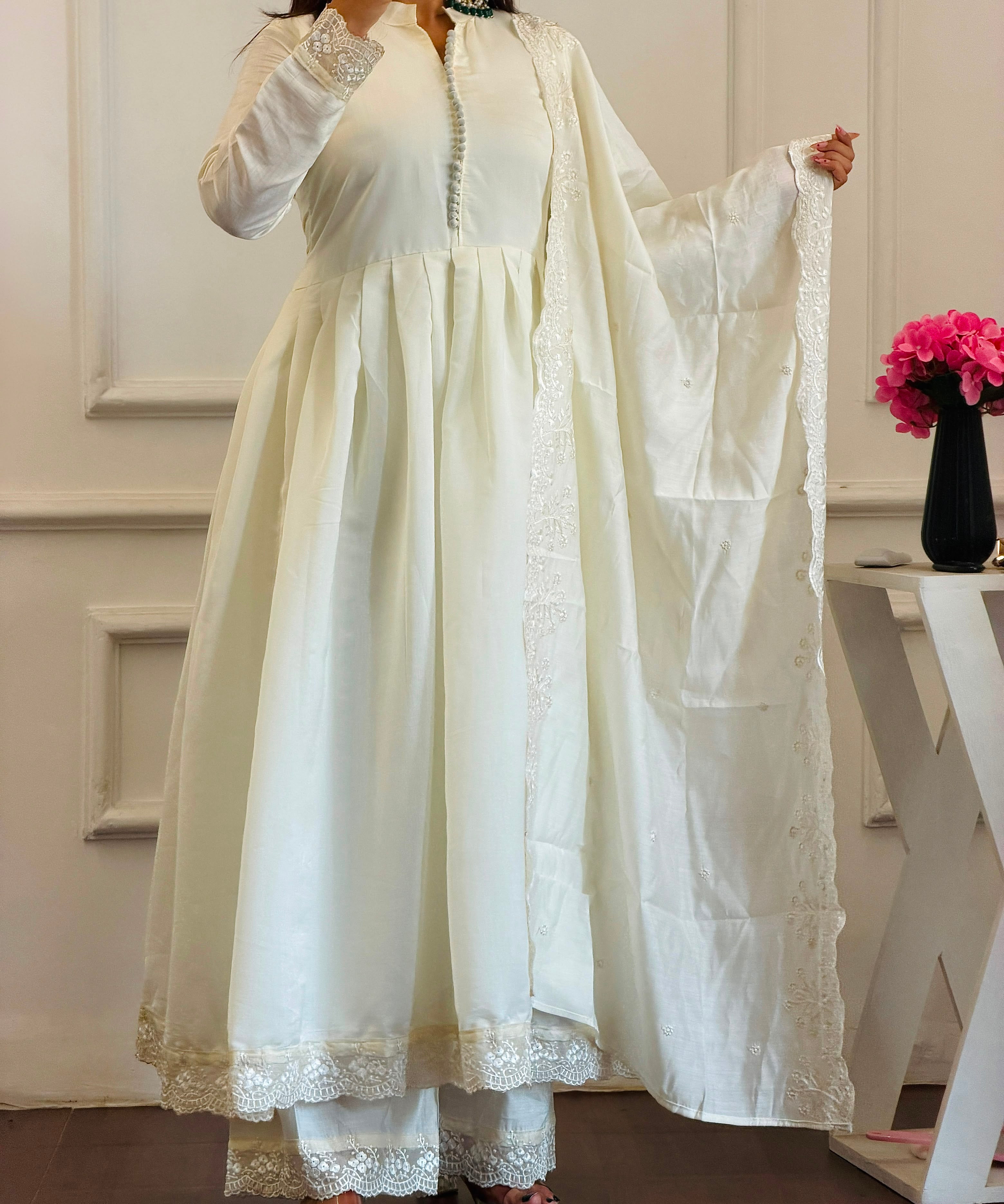Classic Roman Silk Anarkali Gown