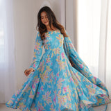 Sky Floral Printed Anarkali Gown
