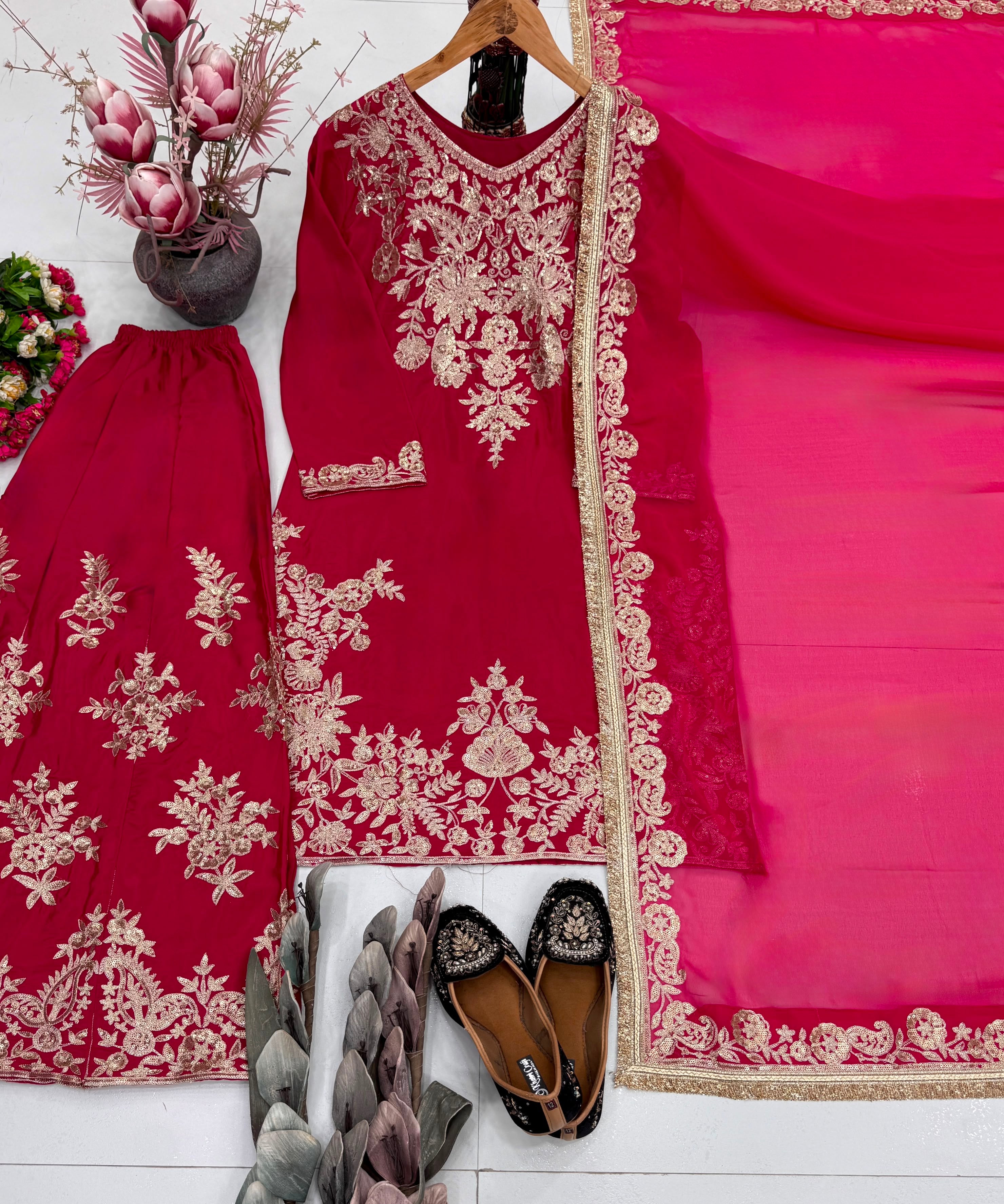 Grand Embroidered Silk Top Plazzo